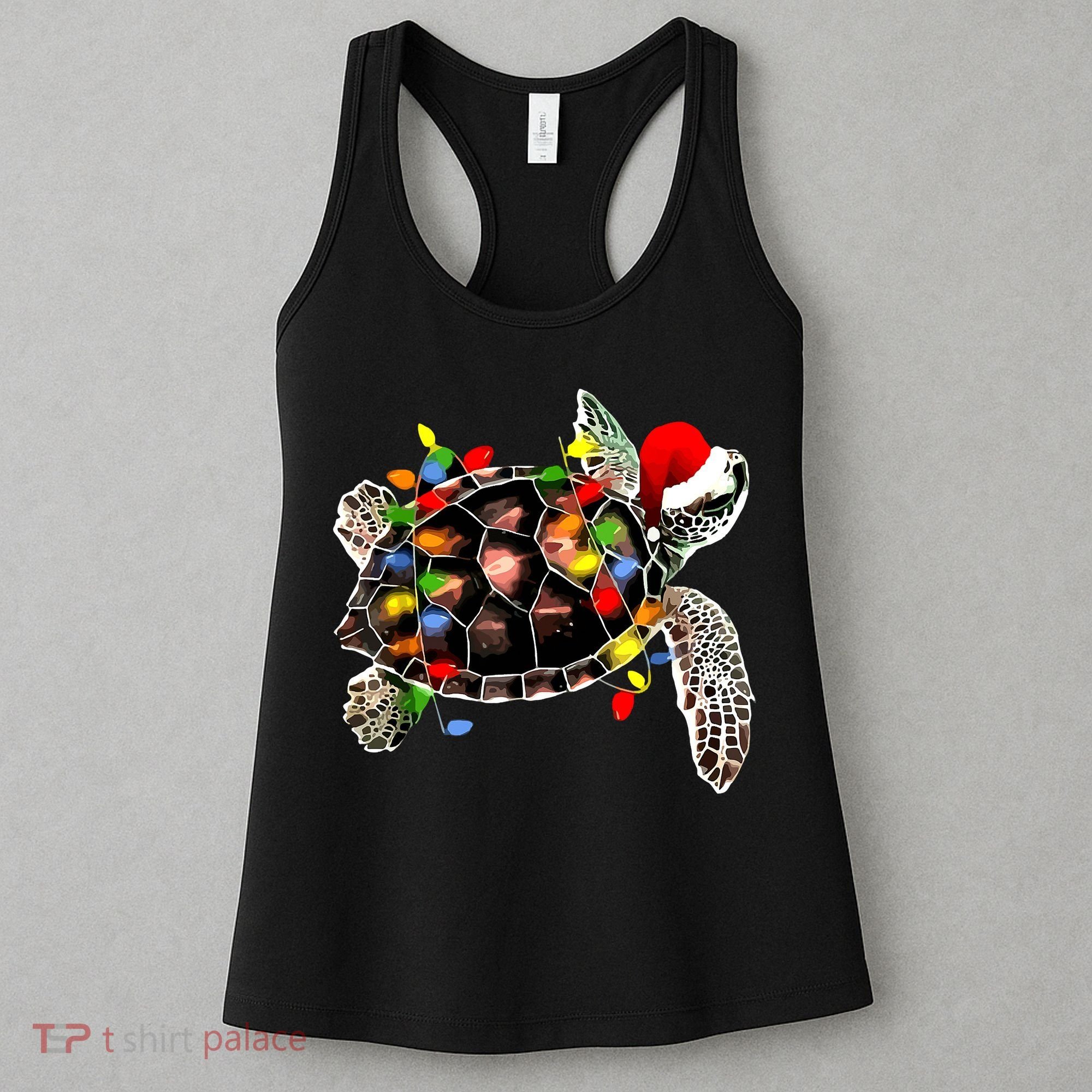 Sea Turtle Christmas Lights Funny Santa Hat Merry Christmas Women's Tank Top