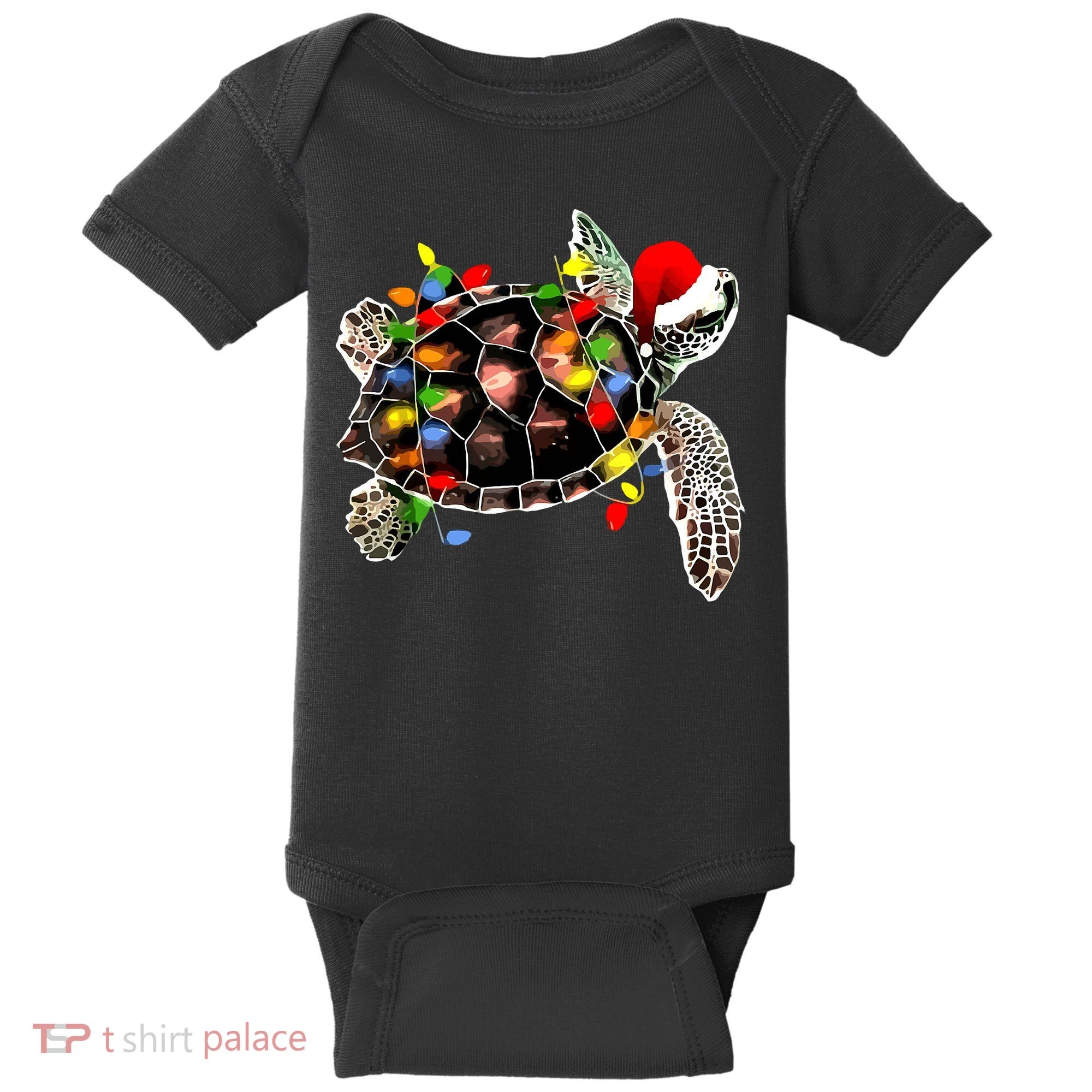 Sea Turtle Christmas Lights Funny Santa Hat Merry Christmas Baby Bodysuit