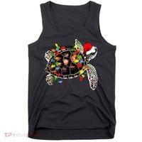 Sea Turtle Christmas Lights Funny Santa Hat Merry Christmas Tank Top thumb 0