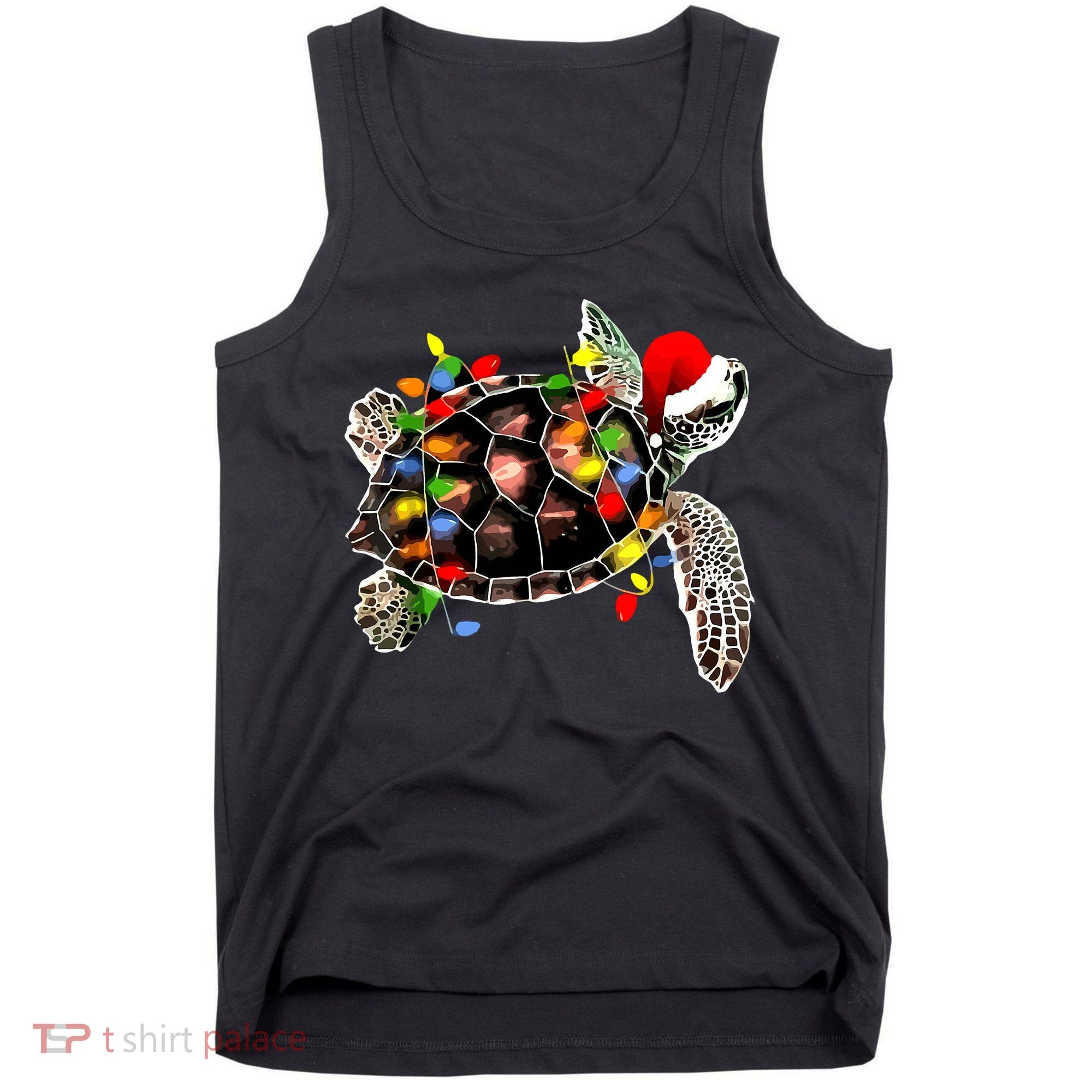 Sea Turtle Christmas Lights Funny Santa Hat Merry Christmas Tank Top