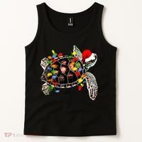 Sea Turtle Christmas Lights Funny Santa Hat Merry Christmas Tank Top thumb 2