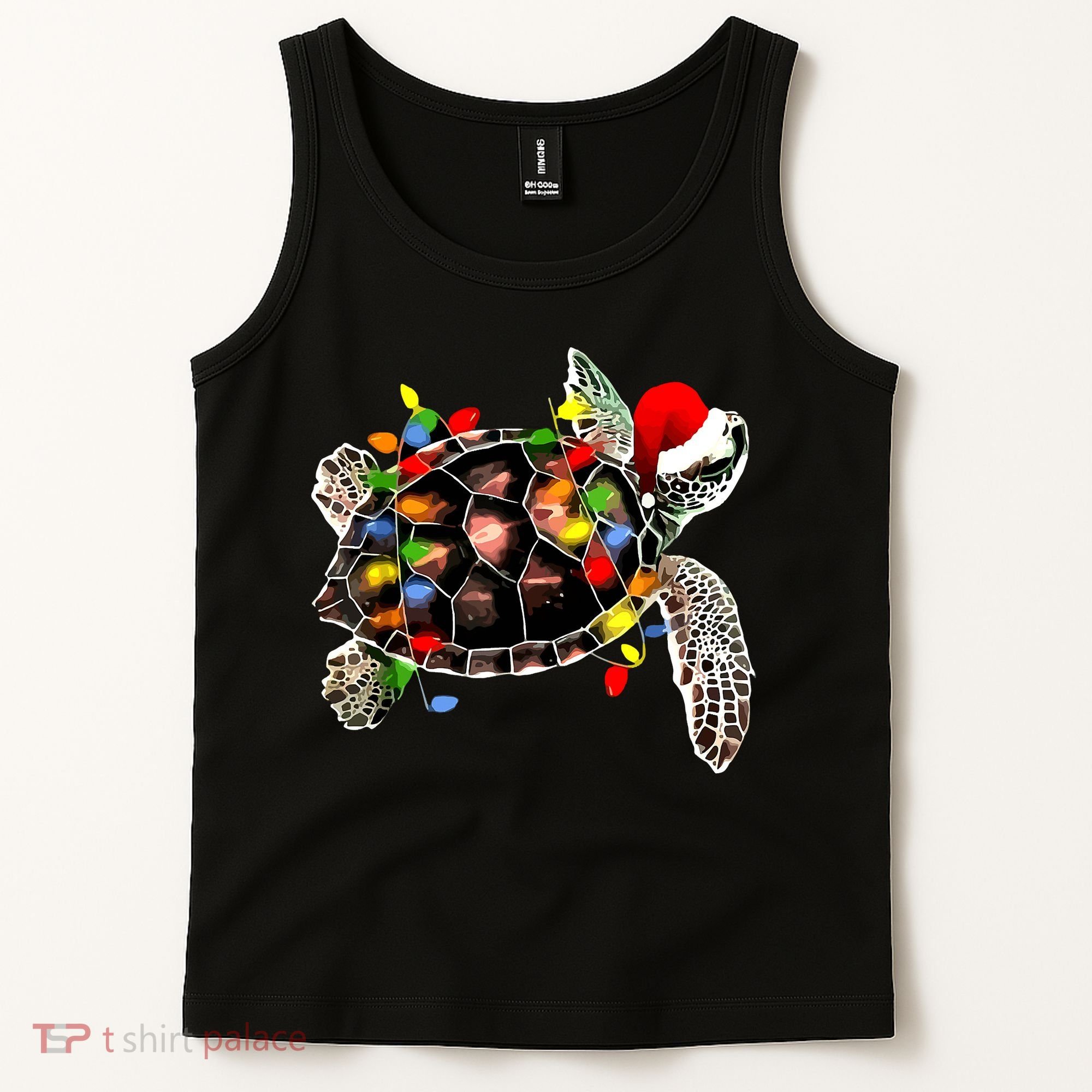 Sea Turtle Christmas Lights Funny Santa Hat Merry Christmas Tank Top