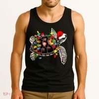 Sea Turtle Christmas Lights Funny Santa Hat Merry Christmas Tank Top thumb 3