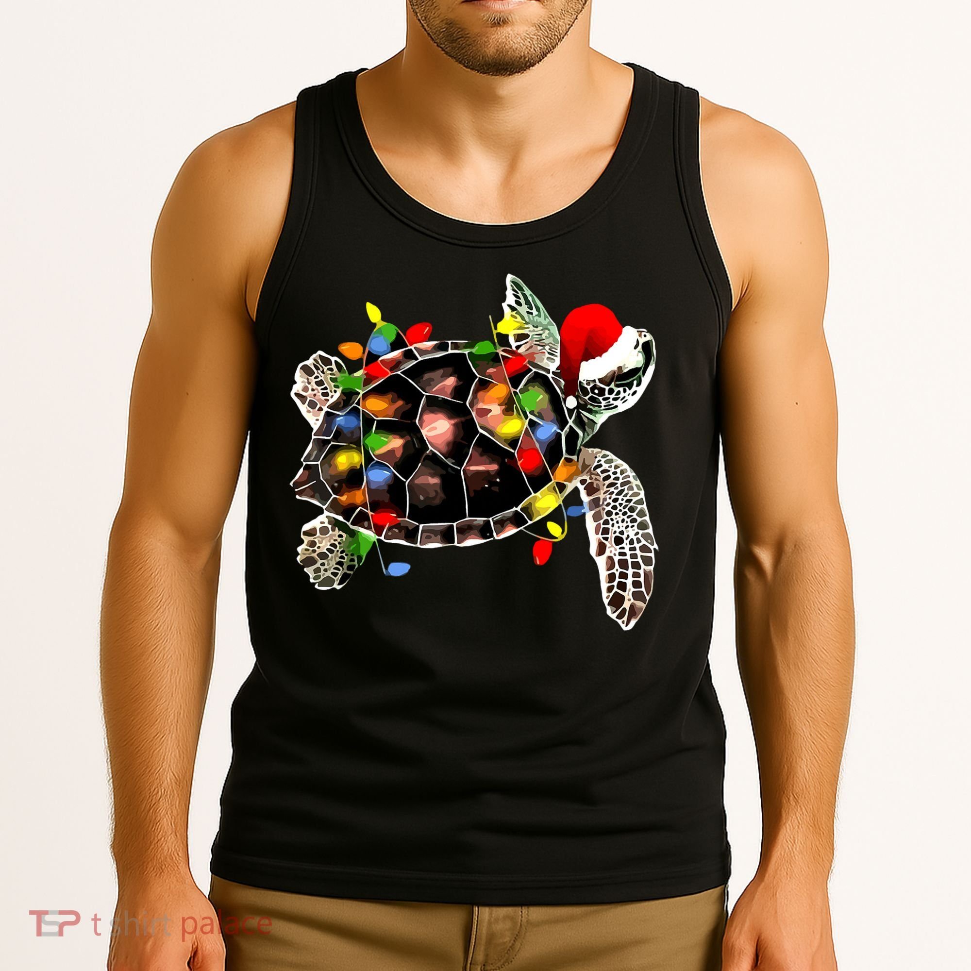 Sea Turtle Christmas Lights Funny Santa Hat Merry Christmas Tank Top