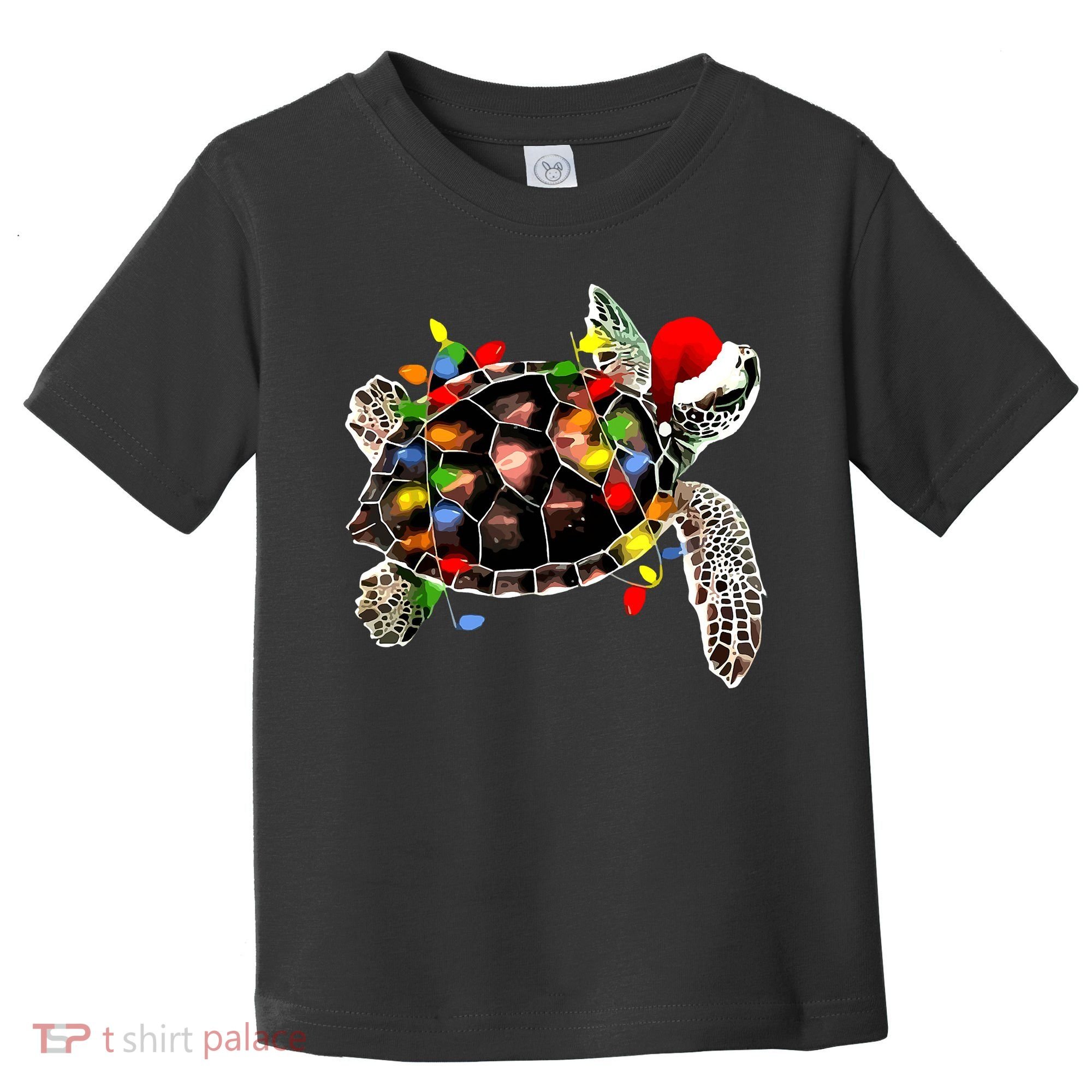 Sea Turtle Christmas Lights Funny Santa Hat Merry Christmas Toddler T-Shirt