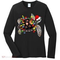Sea Turtle Christmas Lights Funny Santa Hat Merry Christmas Women's Long Sleeve Shirt thumb 0