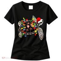 Sea Turtle Christmas Lights Funny Santa Hat Merry Christmas Women's T-Shirt thumb 0