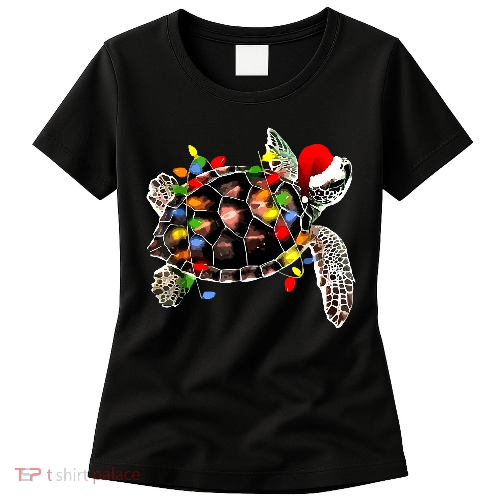 Sea Turtle Christmas Lights Funny Santa Hat Merry Christmas Women's T-Shirt