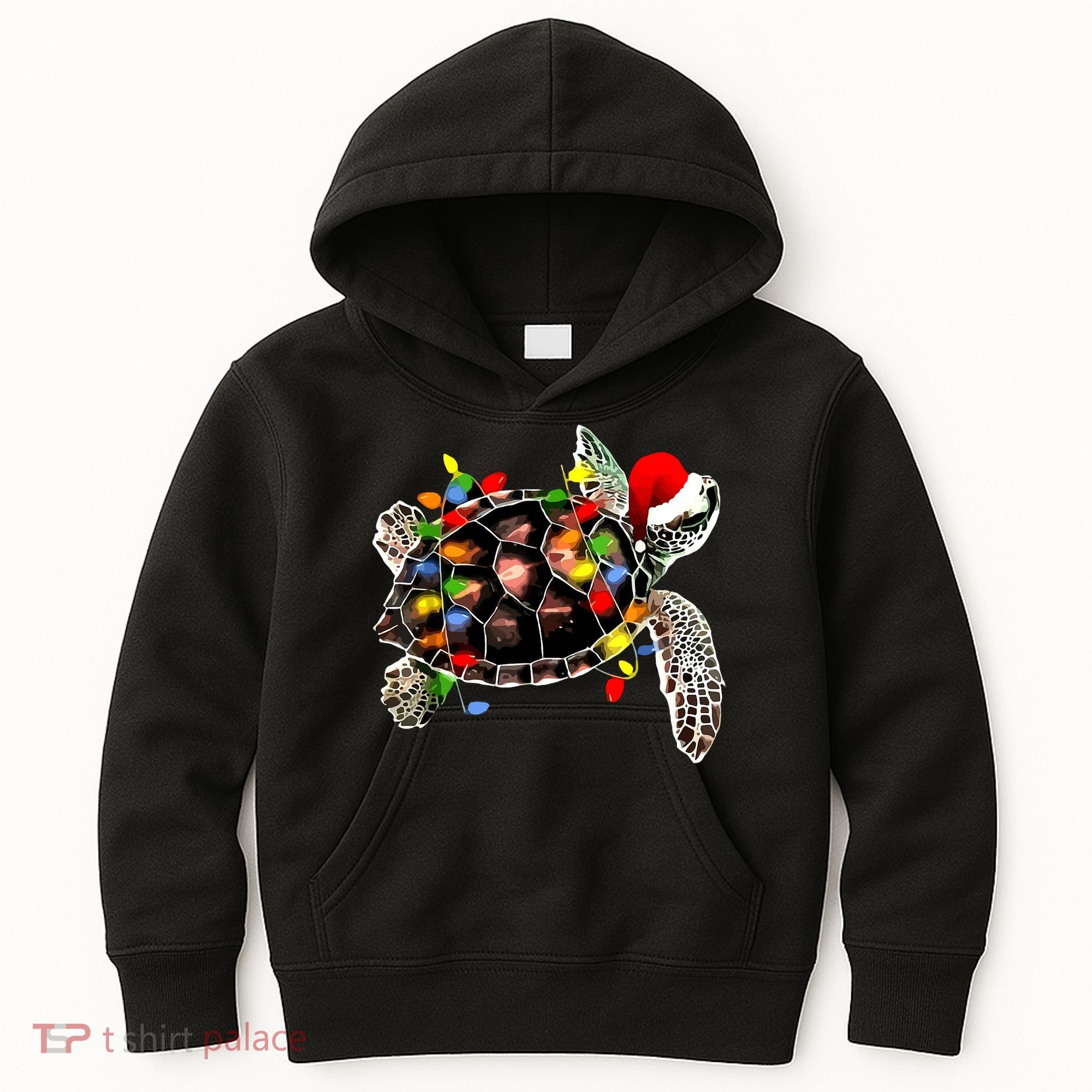 Sea Turtle Christmas Lights Funny Santa Hat Merry Christmas Kids Hoodie