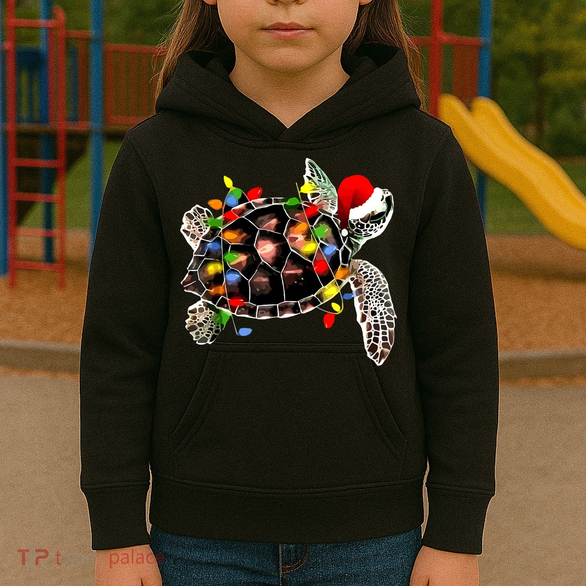 Sea Turtle Christmas Lights Funny Santa Hat Merry Christmas Kids Hoodie