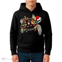 Sea Turtle Christmas Lights Funny Santa Hat Merry Christmas Kids Hoodie thumb 4