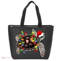 Sea Turtle Christmas Lights Funny Santa Hat Merry Christmas Tote Bag thumb 0