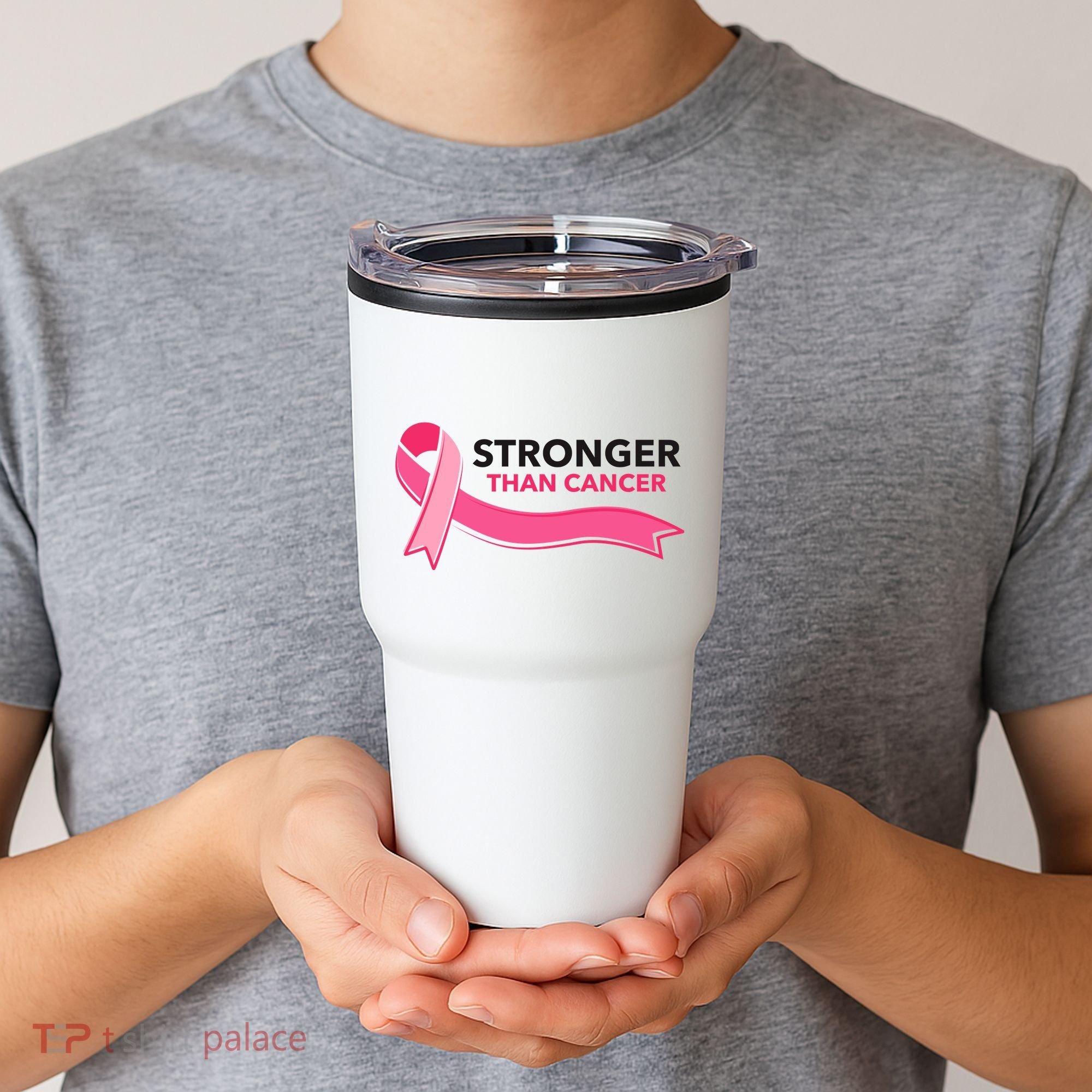 Stronger Than Cancer Pink Ribbon Tumbler
