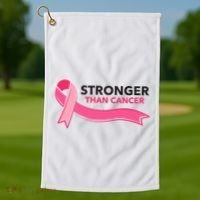Stronger Than Cancer Pink Ribbon Golf Towel thumb 1