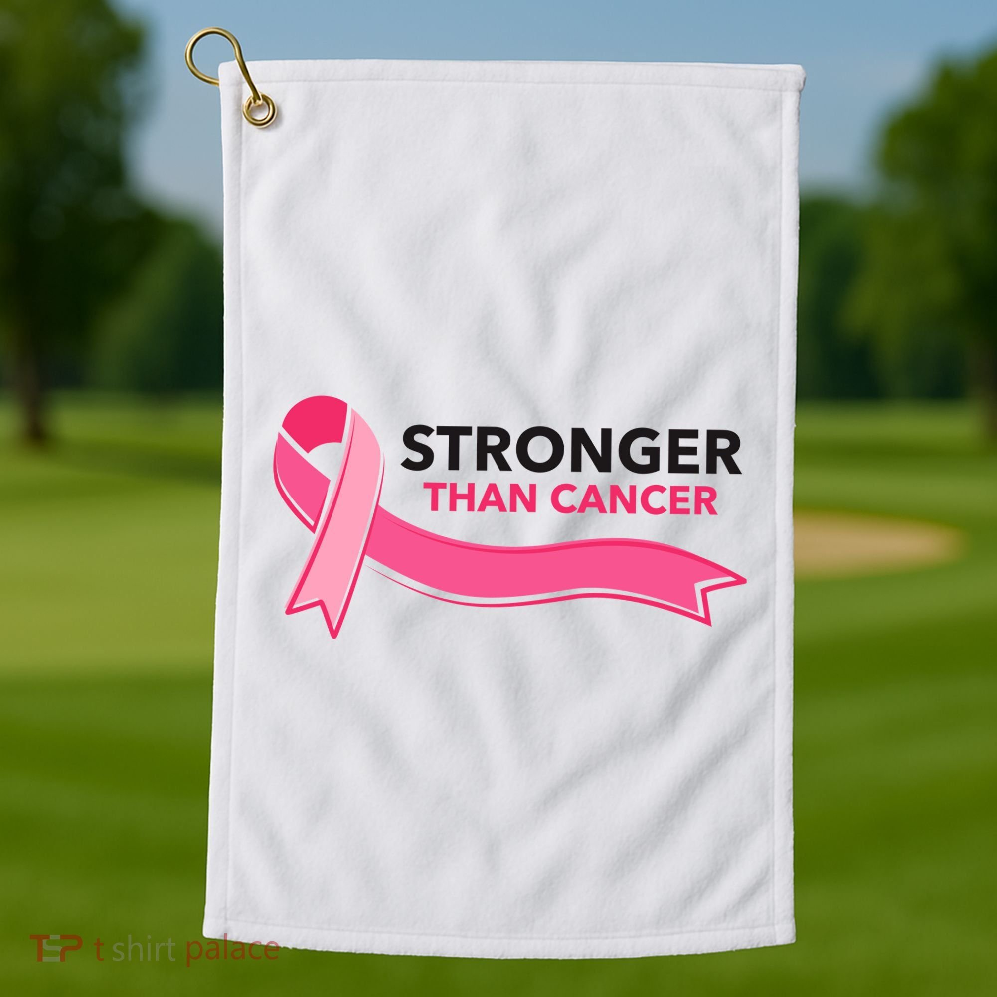 Stronger Than Cancer Pink Ribbon Golf Towel