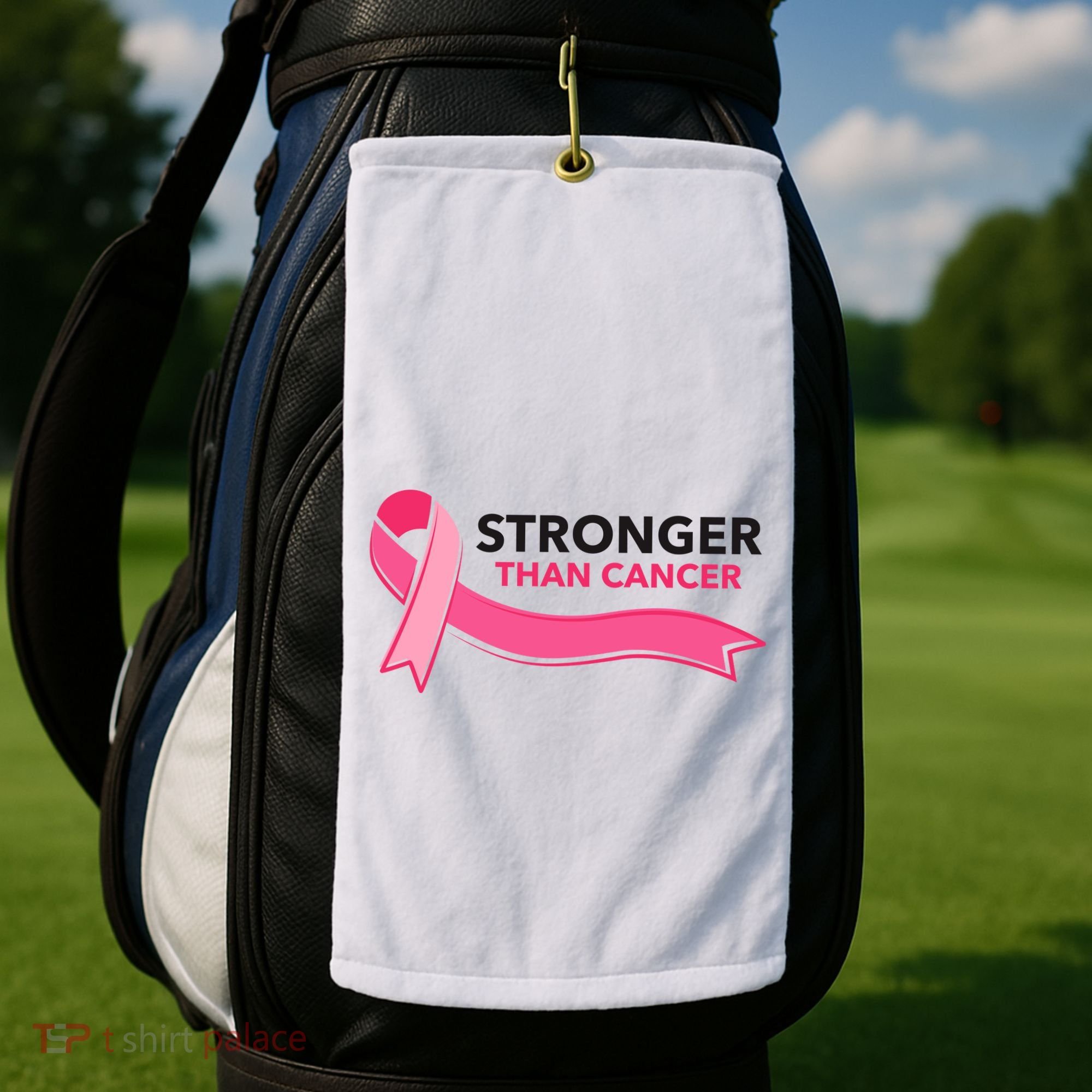 Stronger Than Cancer Pink Ribbon Golf Towel