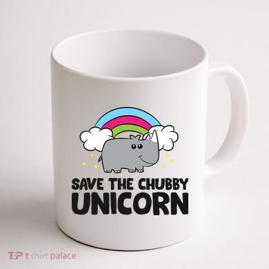 Save The Chubby Unicorn Love Rhinos Coffee Mug back