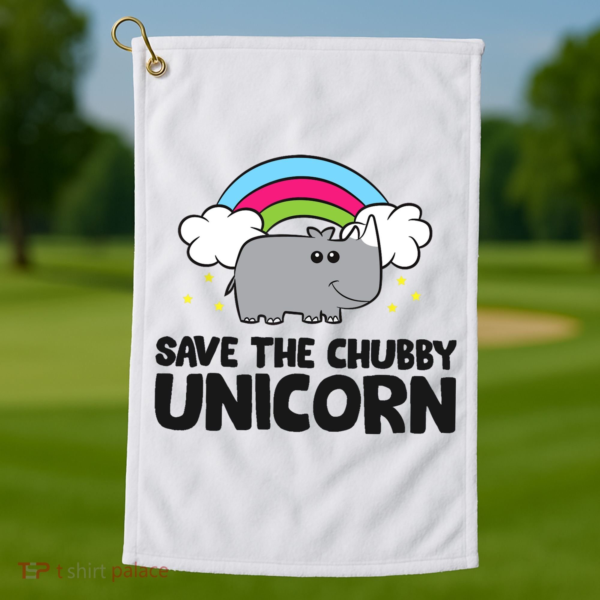 Save The Chubby Unicorn Love Rhinos Golf Towel