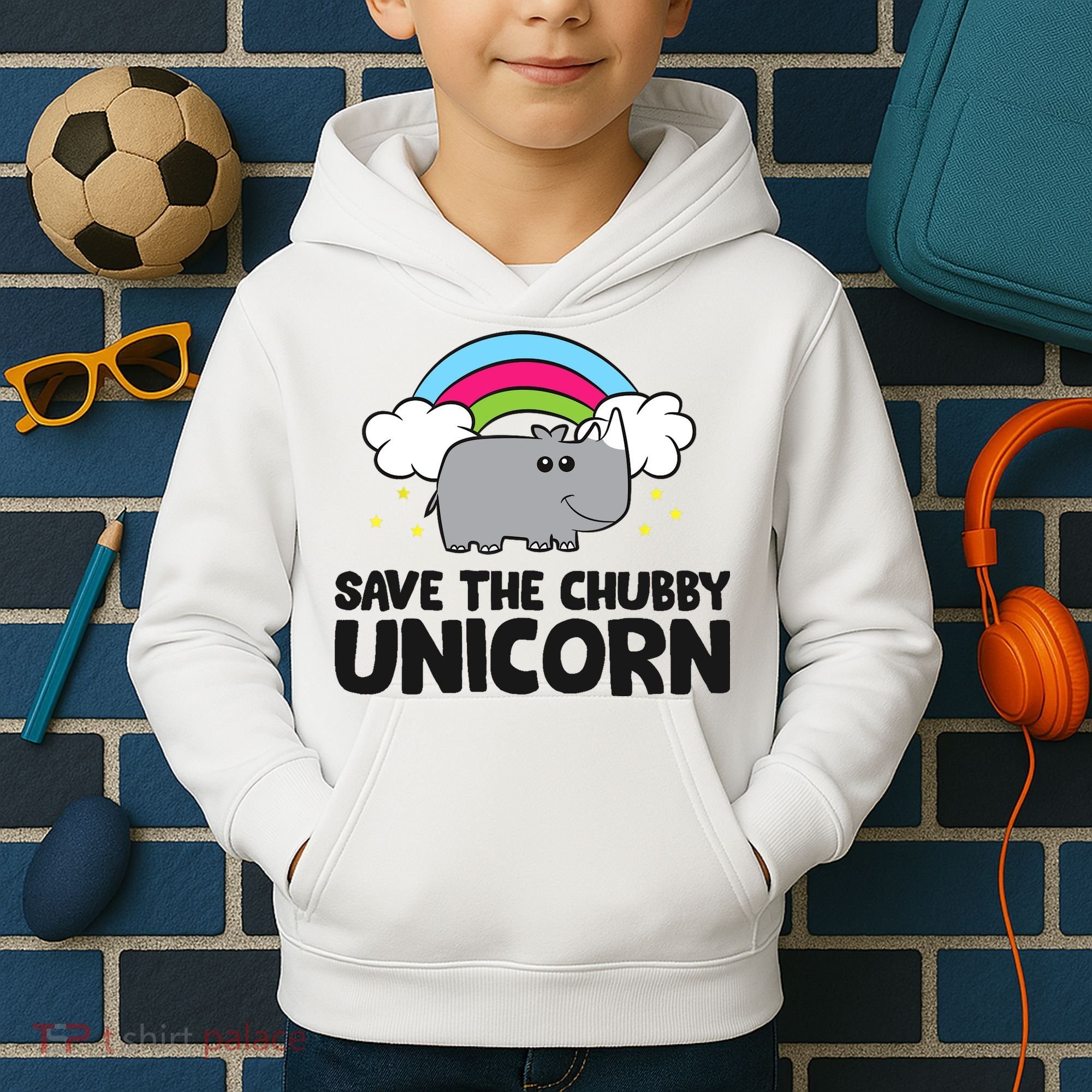 Save The Chubby Unicorn Love Rhinos Kids Hoodie