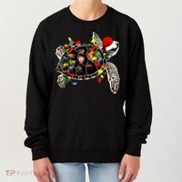 Sea Turtle Christmas Lights Funny Santa Hat Merry Christmas Women's Sweatshirt thumb 0