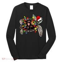 Sea Turtle Christmas Lights Funny Santa Hat Merry Christmas Long Sleeve Shirt thumb 0