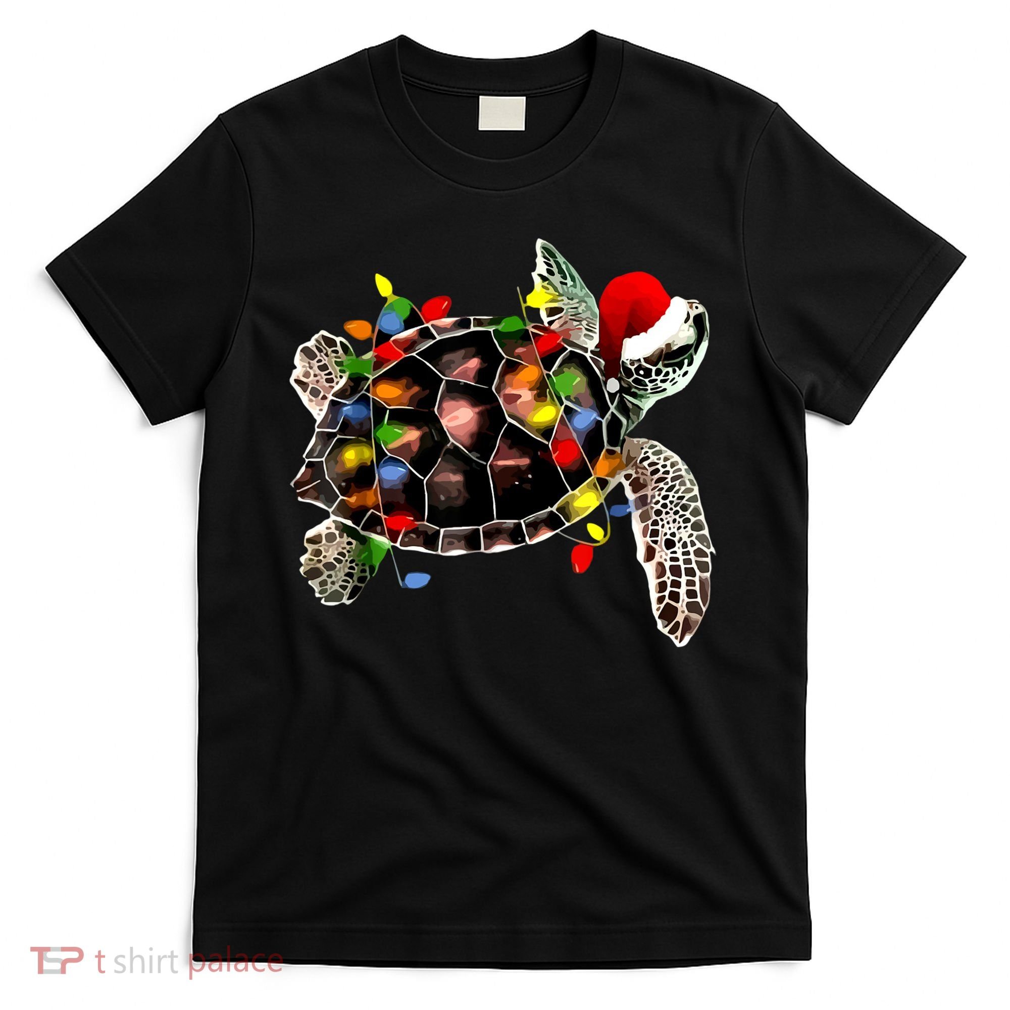 Sea Turtle Christmas Lights Funny Santa Hat Merry Christmas T-Shirt