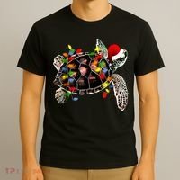 Sea Turtle Christmas Lights Funny Santa Hat Merry Christmas T-Shirt thumb 3