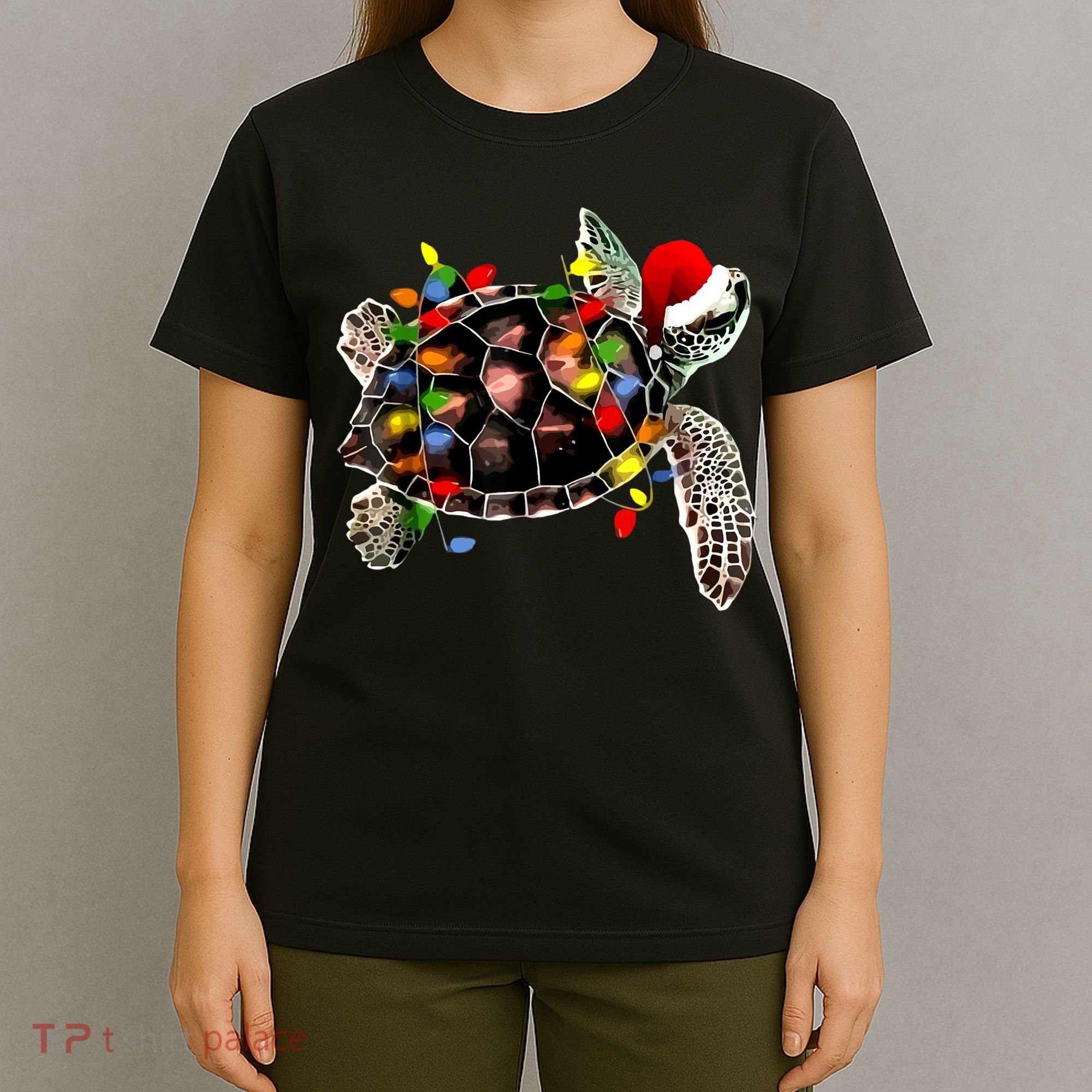 Sea Turtle Christmas Lights Funny Santa Hat Merry Christmas T-Shirt