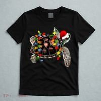 Sea Turtle Christmas Lights Funny Santa Hat Merry Christmas T-Shirt thumb 5