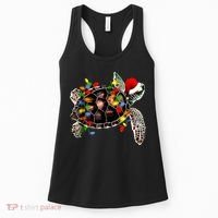 Sea Turtle Christmas Lights Funny Santa Hat Merry Christmas Women's Tank Top thumb 0