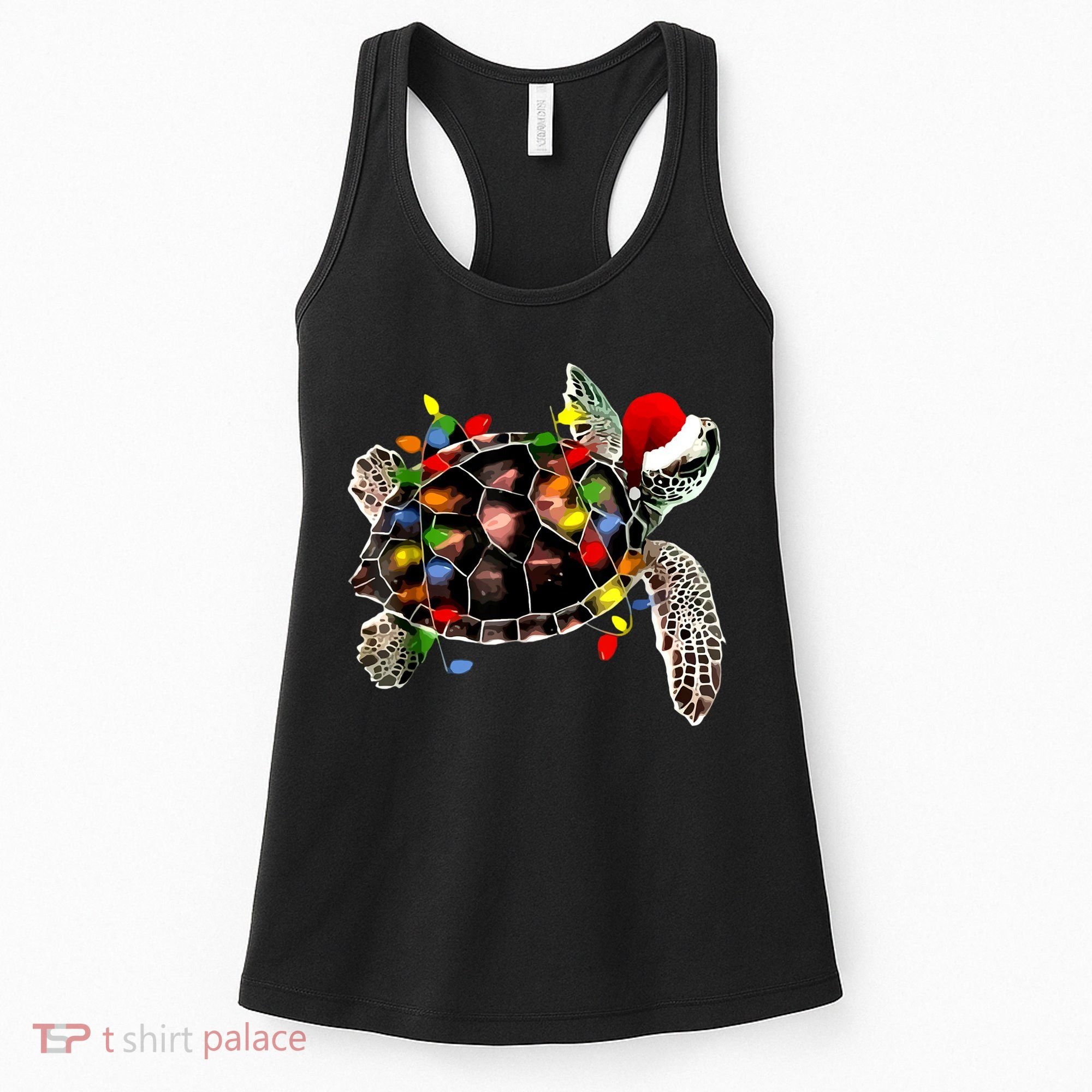 Sea Turtle Christmas Lights Funny Santa Hat Merry Christmas Women's Tank Top