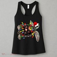 Sea Turtle Christmas Lights Funny Santa Hat Merry Christmas Women's Tank Top thumb 3