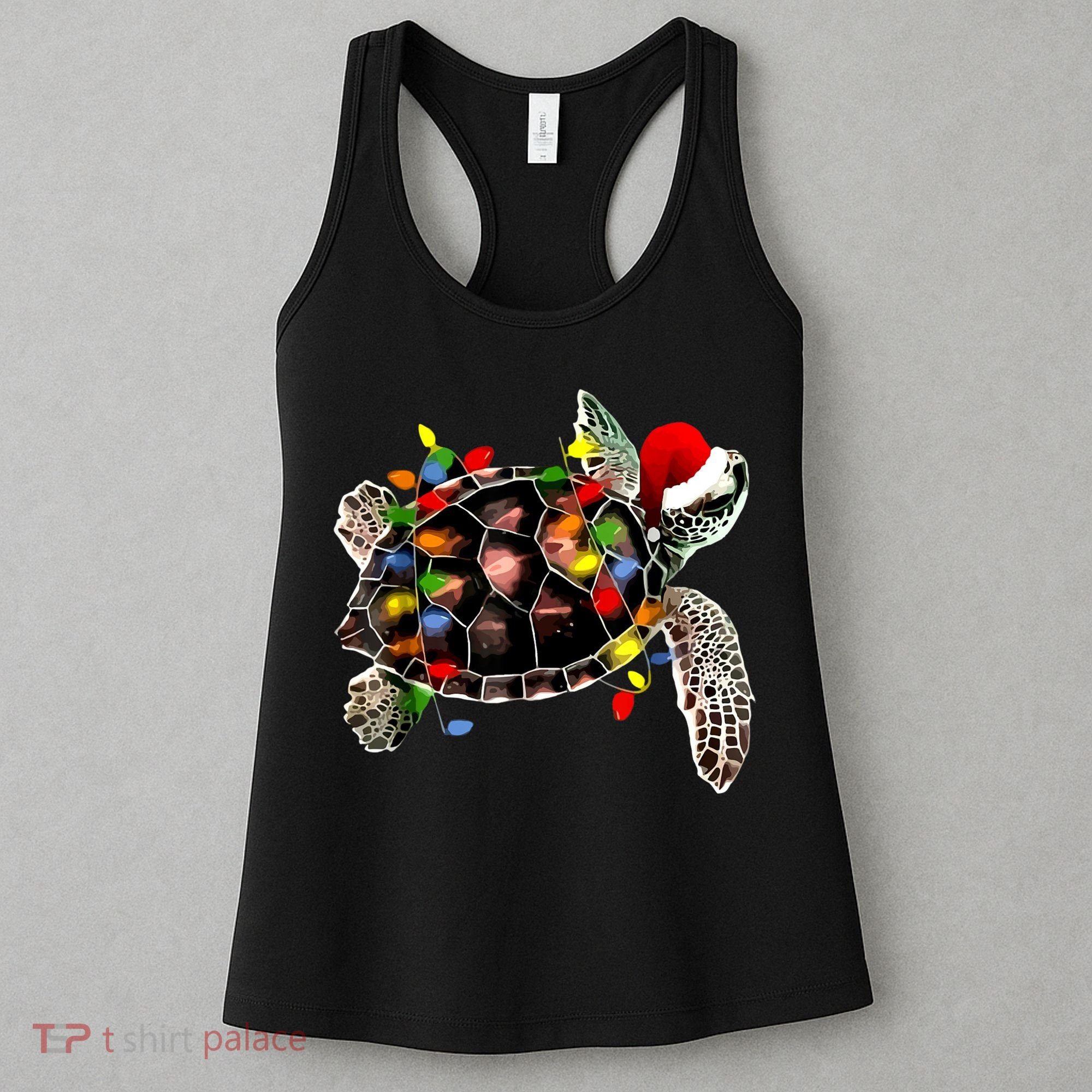 Sea Turtle Christmas Lights Funny Santa Hat Merry Christmas Women's Tank Top