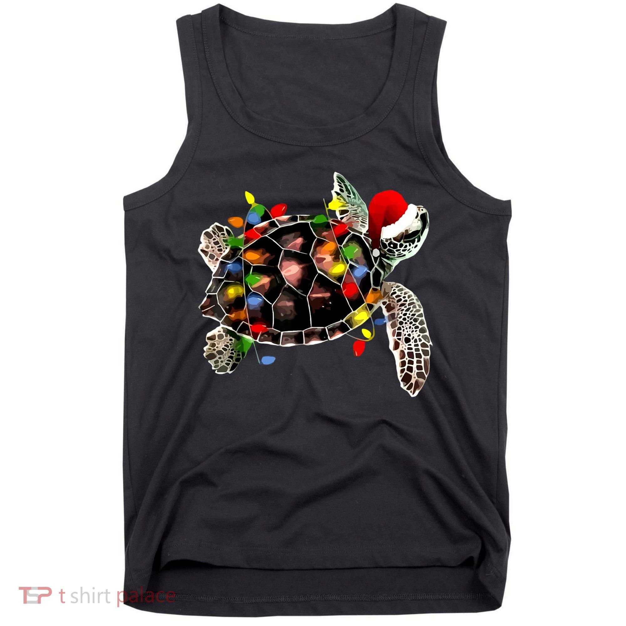 Sea Turtle Christmas Lights Funny Santa Hat Merry Christmas Tank Top