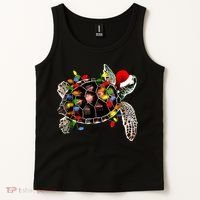 Sea Turtle Christmas Lights Funny Santa Hat Merry Christmas Tank Top thumb 2