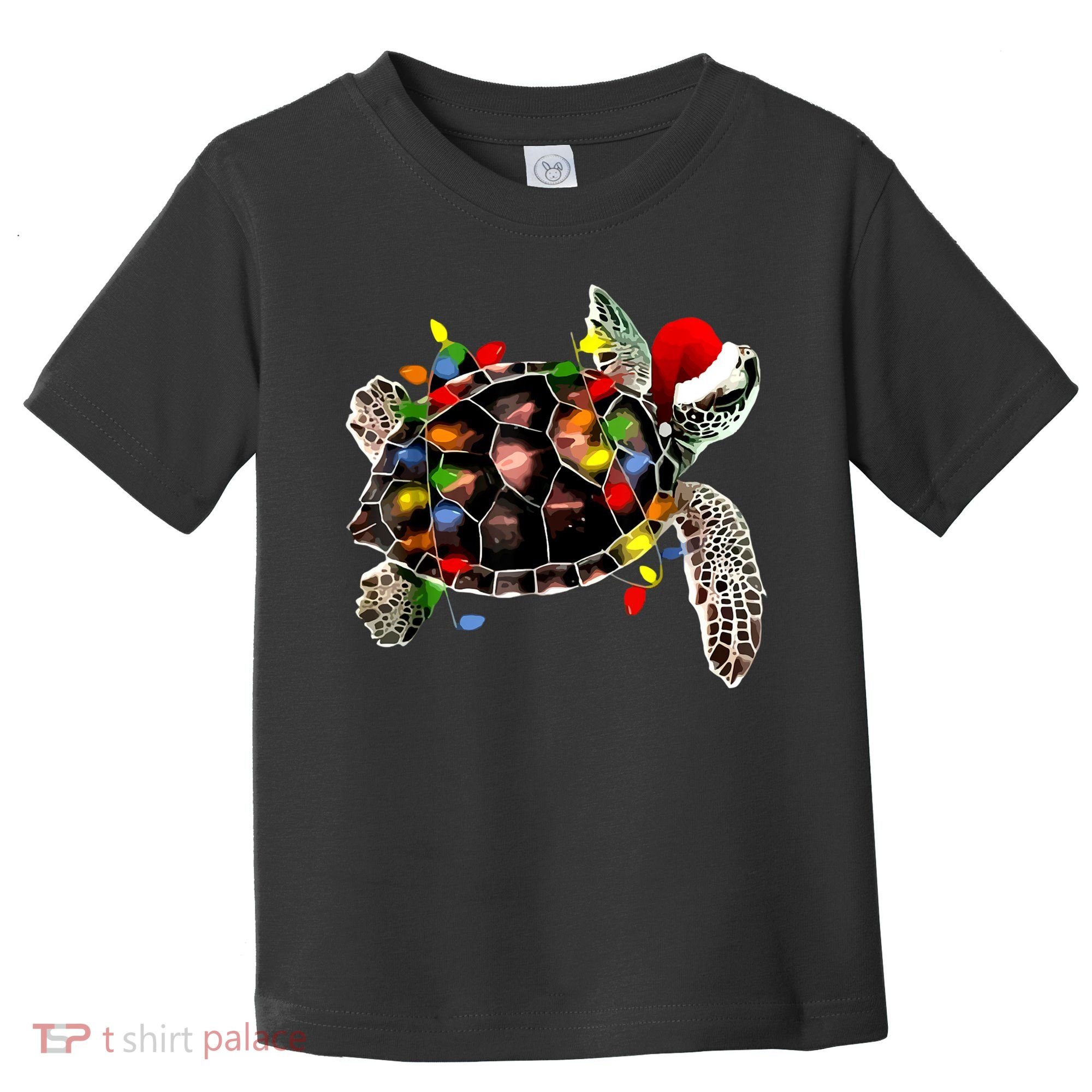 Sea Turtle Christmas Lights Funny Santa Hat Merry Christmas Toddler T-Shirt