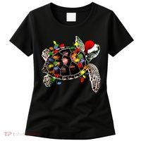Sea Turtle Christmas Lights Funny Santa Hat Merry Christmas Women's T-Shirt thumb 0