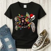Sea Turtle Christmas Lights Funny Santa Hat Merry Christmas Women's T-Shirt thumb 3