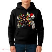 Sea Turtle Christmas Lights Funny Santa Hat Merry Christmas Kids Hoodie thumb 4