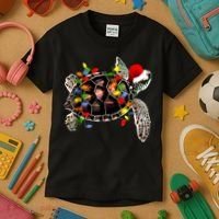 Sea Turtle Christmas Lights Funny Santa Hat Merry Christmas Kids T-Shirt thumb 3