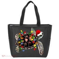 Sea Turtle Christmas Lights Funny Santa Hat Merry Christmas Tote Bag thumb 0