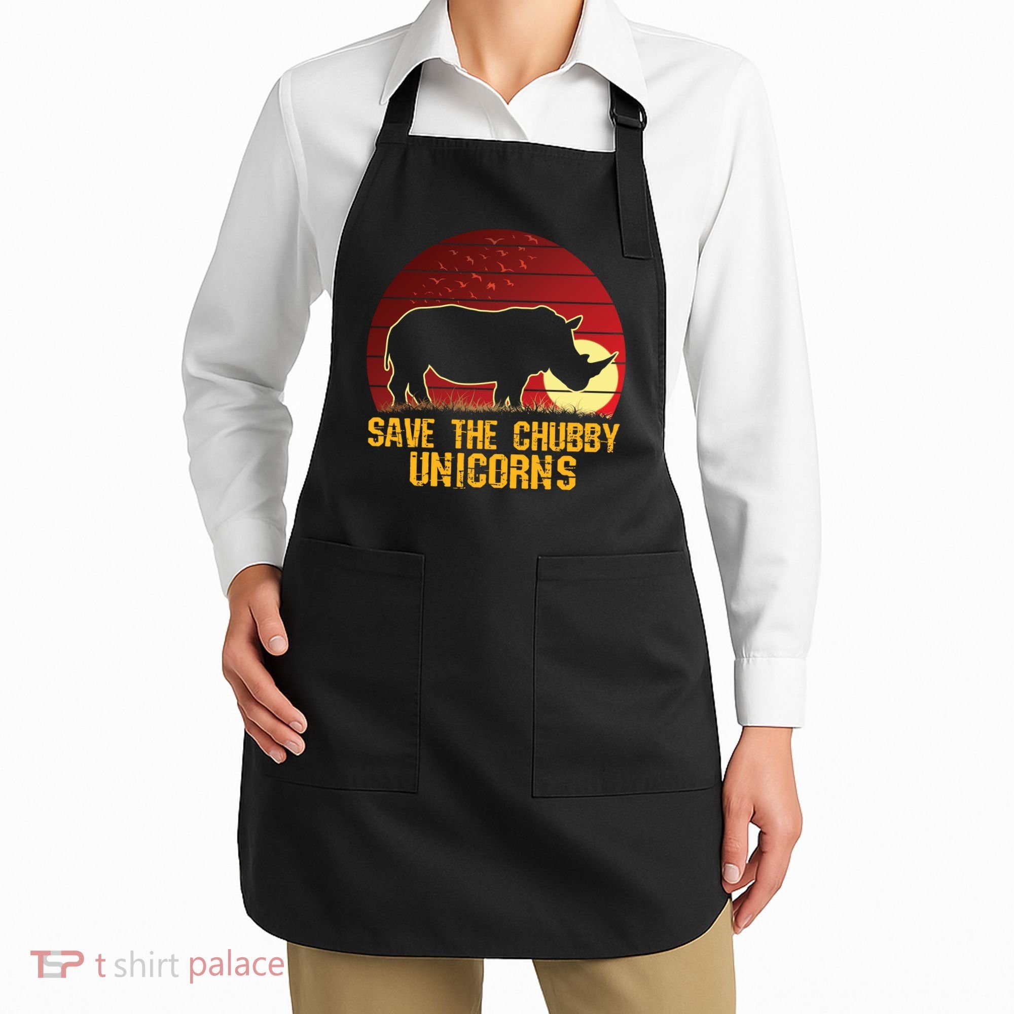 Save The Chubby Unicorns African Sunset Rhino Apron