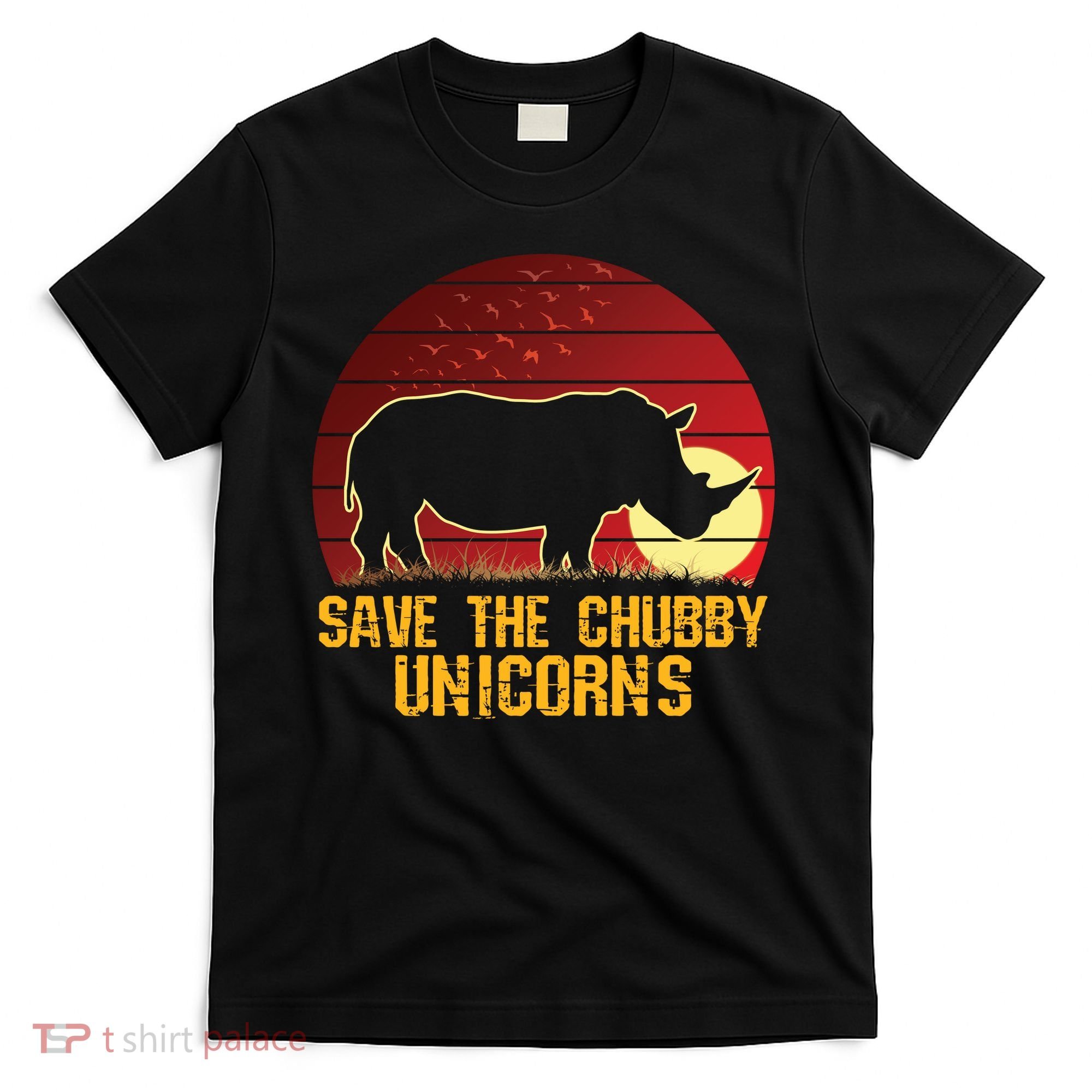 Save The Chubby Unicorns African Sunset Rhino T-Shirt