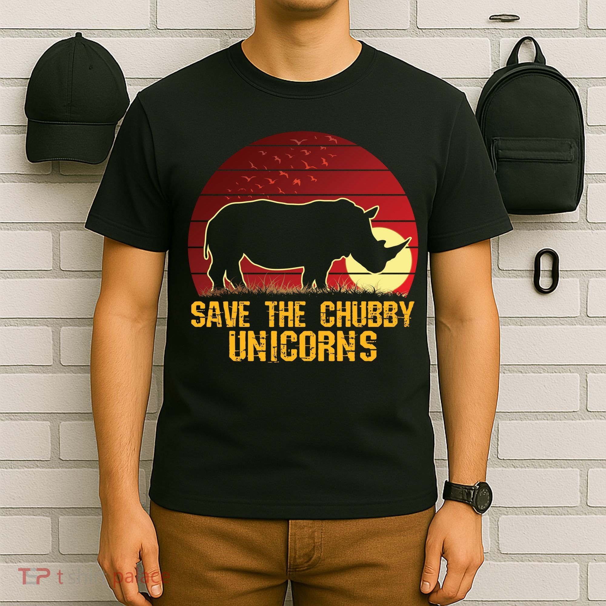 Save The Chubby Unicorns African Sunset Rhino T-Shirt