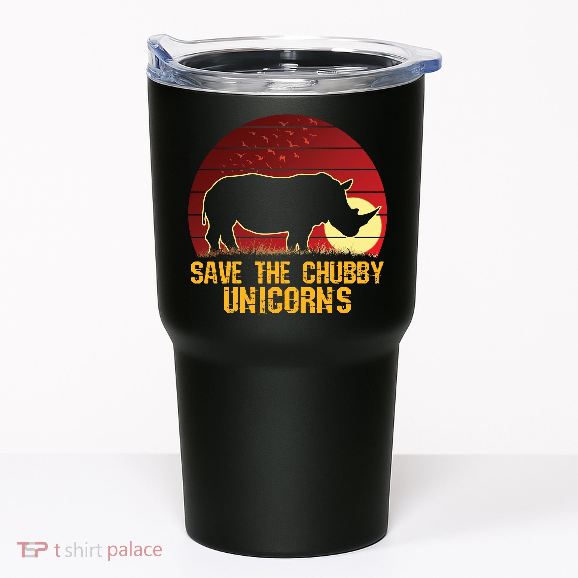 Save The Chubby Unicorns African Sunset Rhino Tumbler
