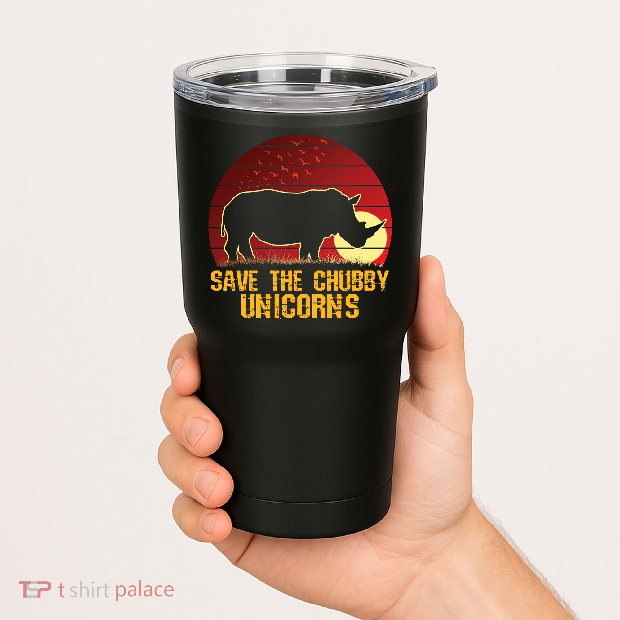 Save The Chubby Unicorns African Sunset Rhino Tumbler