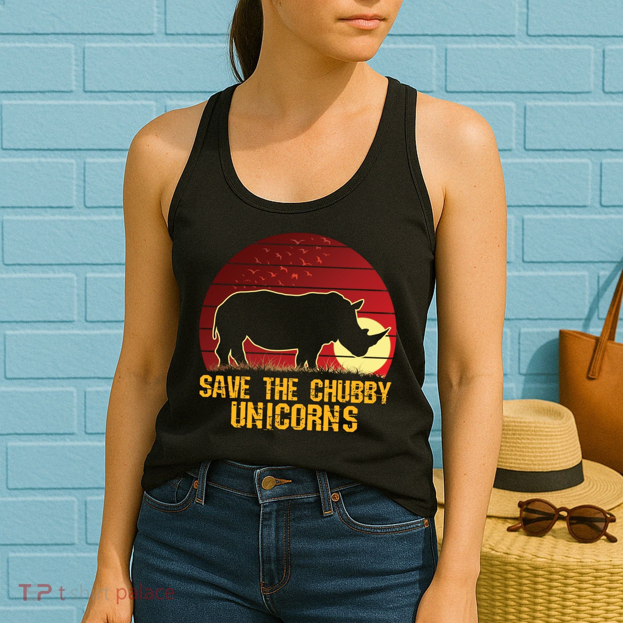 Save The Chubby Unicorns African Sunset Rhino Women's Tank Top
