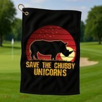 Save The Chubby Unicorns African Sunset Rhino Golf Towel thumb 1