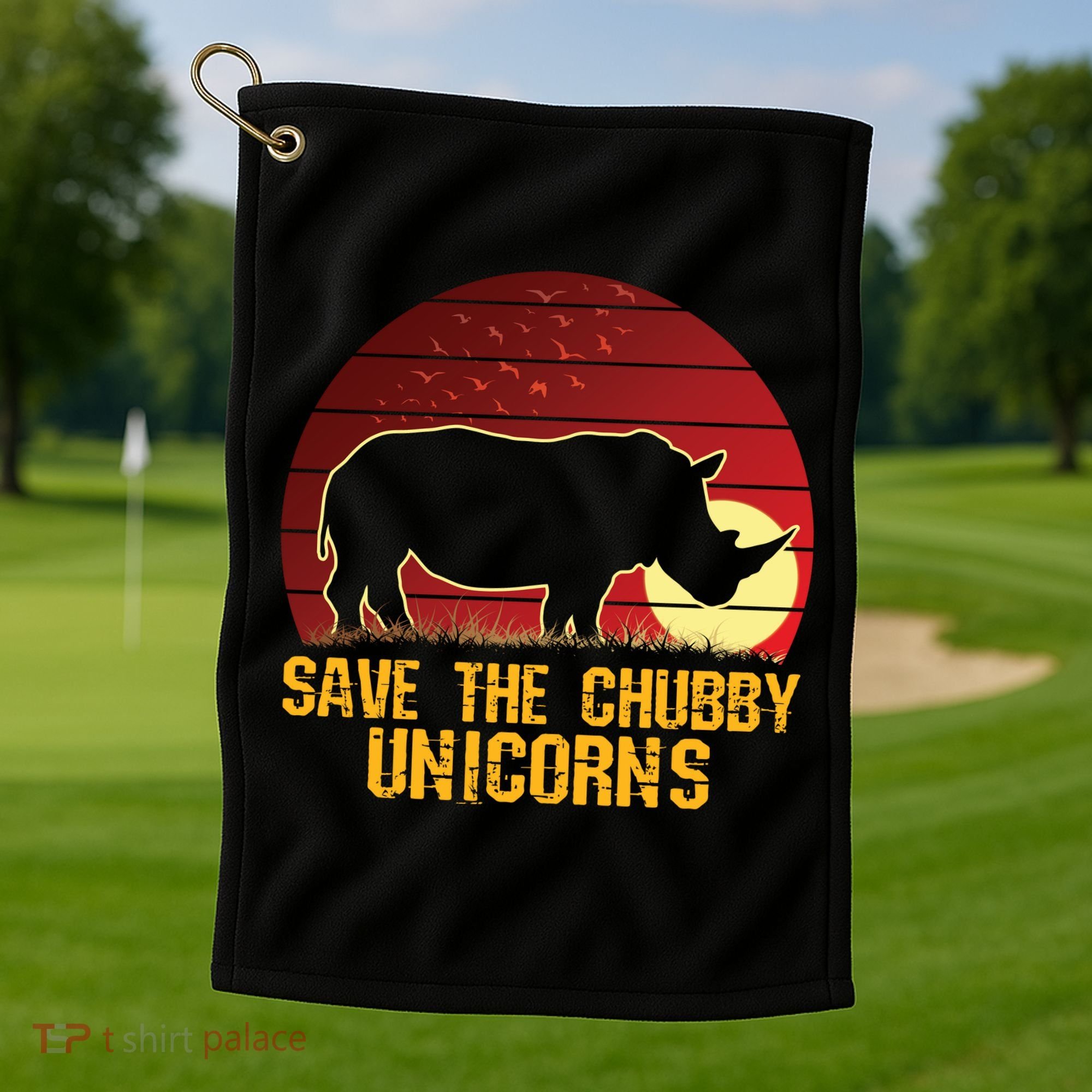 Save The Chubby Unicorns African Sunset Rhino Golf Towel