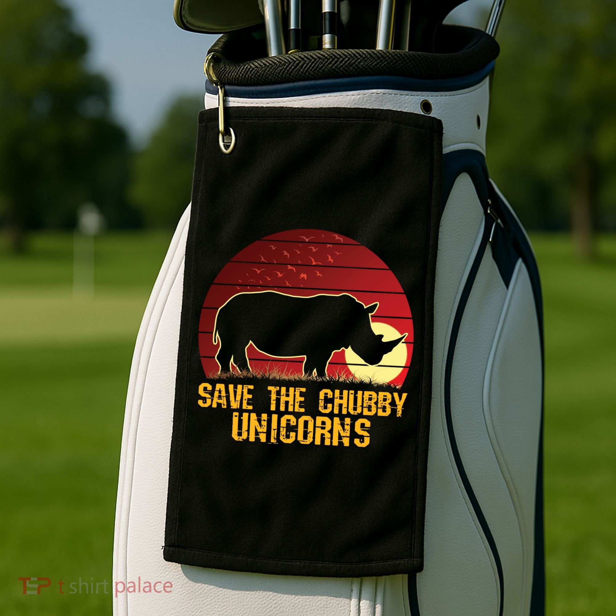 Save The Chubby Unicorns African Sunset Rhino Golf Towel
